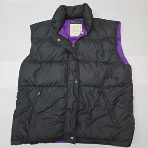 Vintage Climb High Mens Black Puffer Vest Zip Purple Lined Goose Down Insulated